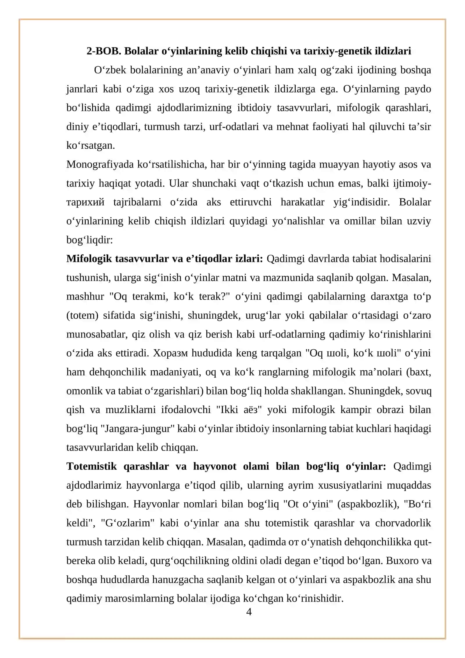 O’zbek bolalar folklor tabiati “ monografiyasi 4