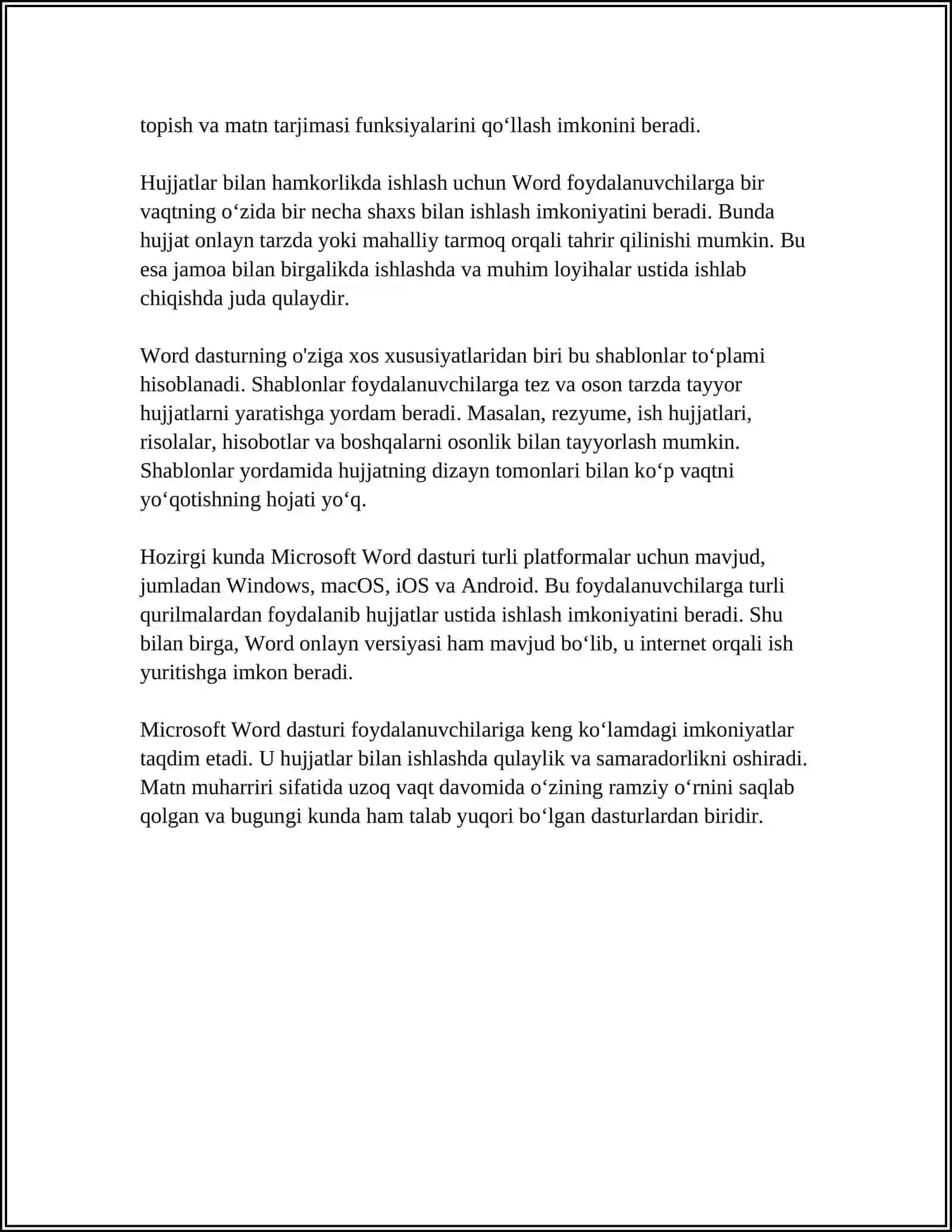 MICROSOFT WORD DASTURIDAN FOYDALANIB PROFESSIONAL HUJJATLAR YARATISH METODIKASI 4