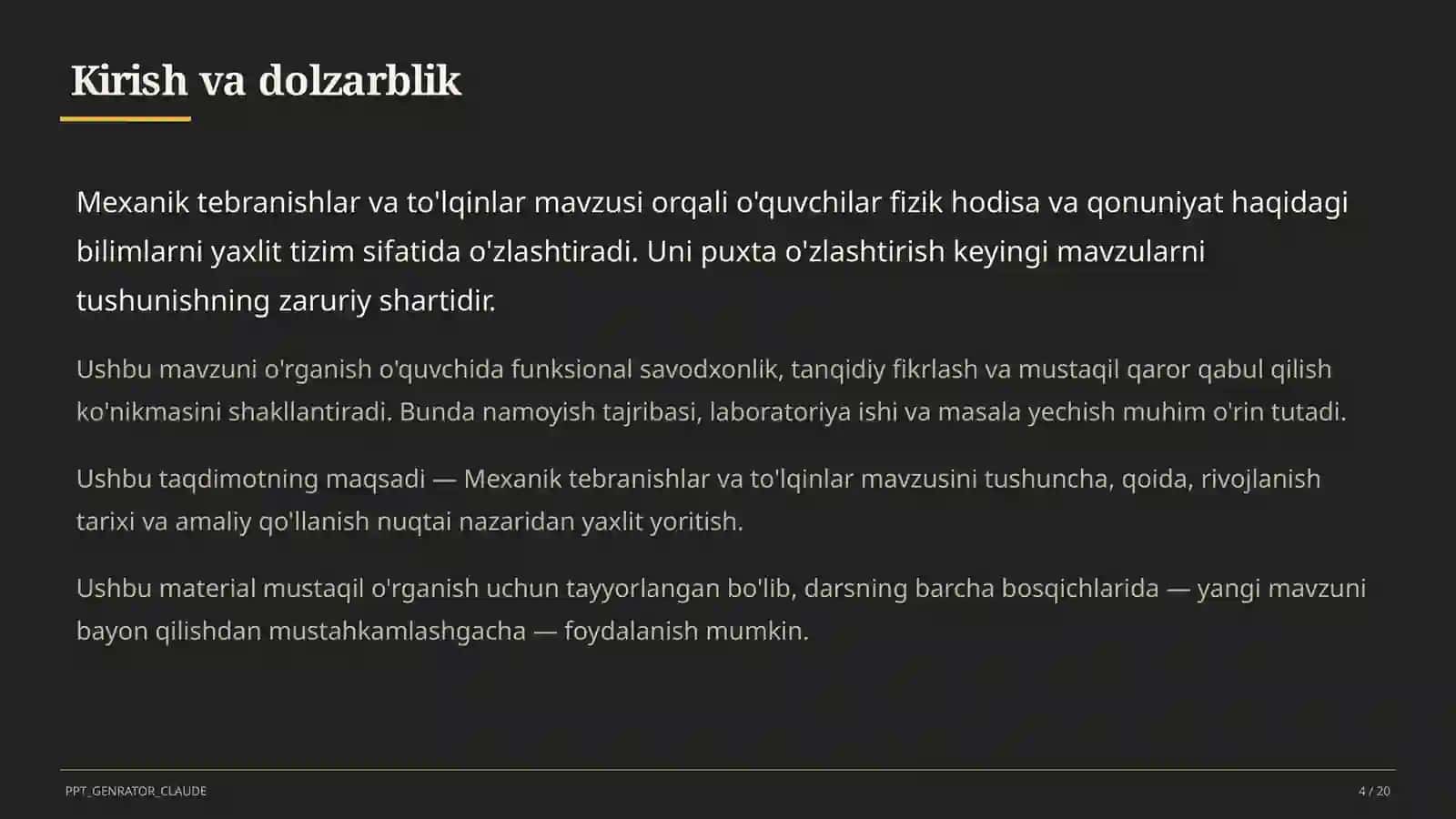 Mexanik tebranishlar va to'lqinlar (9-sinf) 4