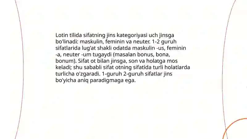Sifatni gramatik kategoriyalari. Lug'at shakli. Sifatlarning 1-2 guruhi 4