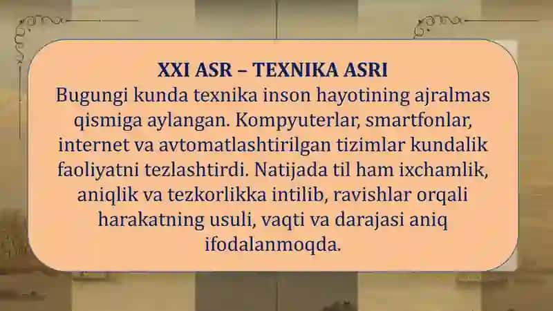 XXI ASR – TEXNIKA ASRI. RAVISH VA UNING MA’NO JIHATDAN TURLARI 4