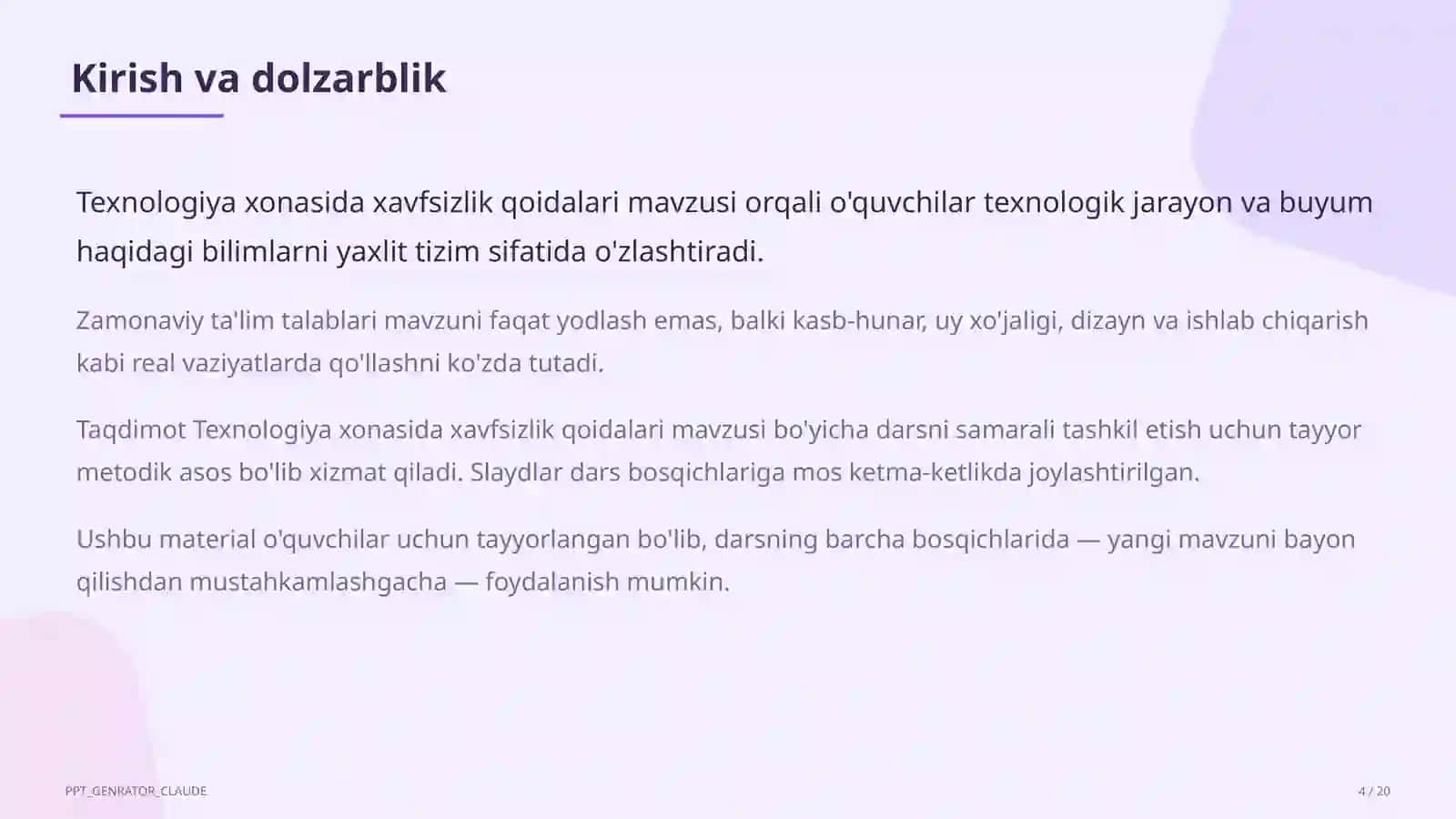 Texnologiya xonasida xavfsizlik qoidalari (5-sinf) 4