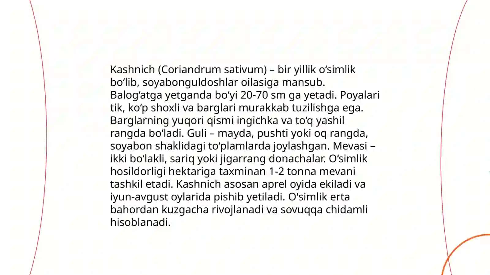 Arpabodiyon va kashnich biologiyasi yetishtirish texnologiyasi 4