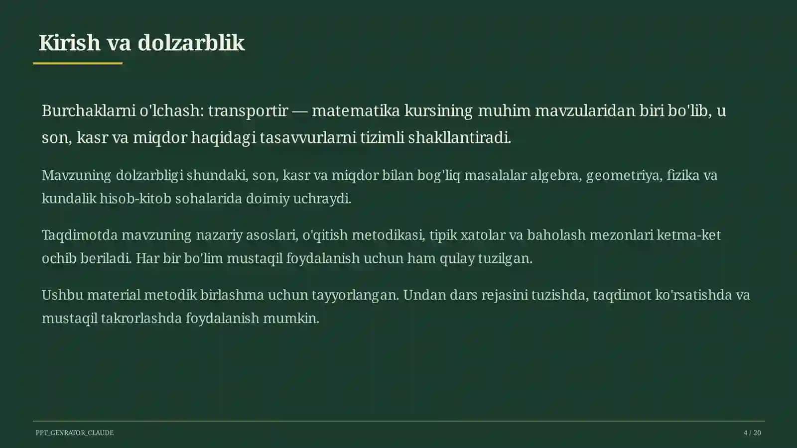 Burchaklarni o'lchash: transportir (5-sinf) 4