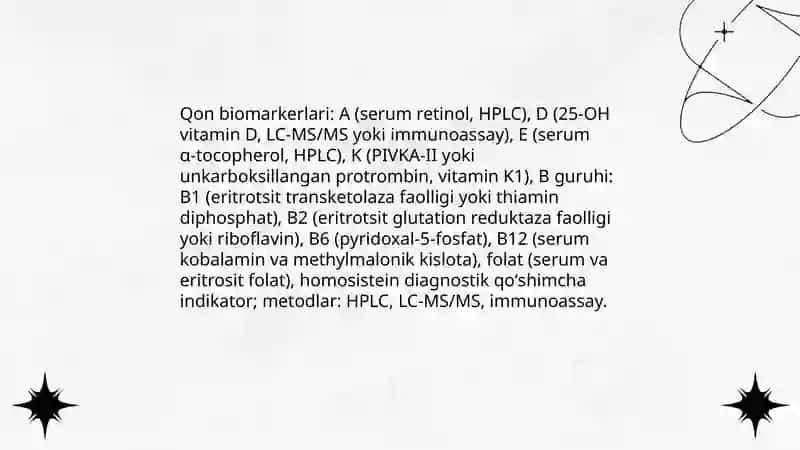 Organizmning vitaminlar bilan ta'minlanganligini oʻrganish va baholash 4