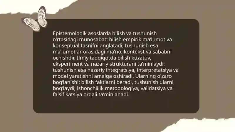 Ilmiy tadqiqotda tushunish va uning bilish bilan o’zaro nisbati 4