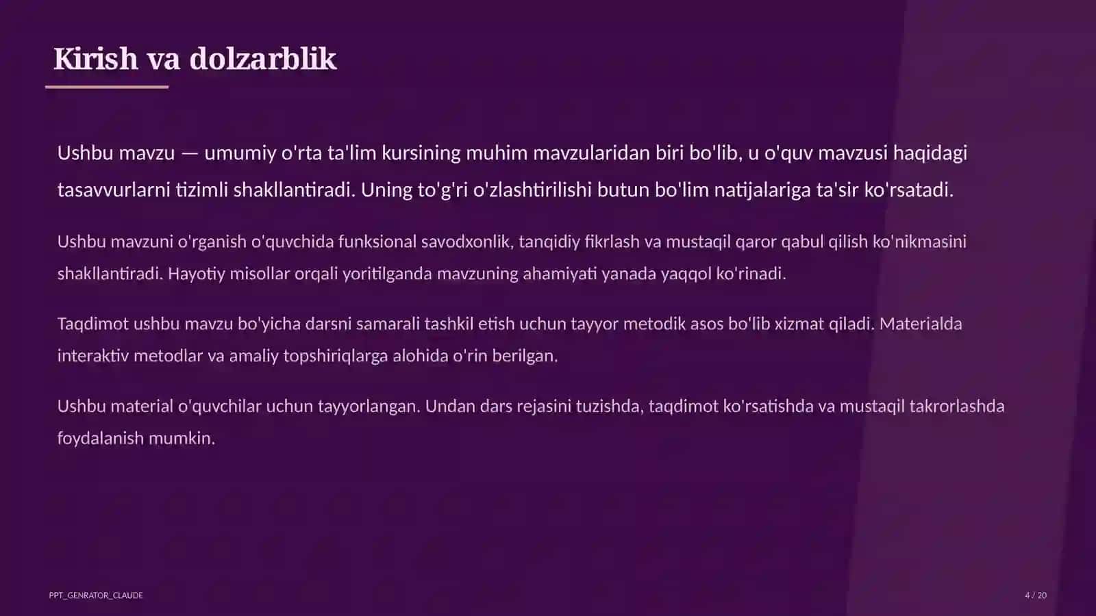 8-9-sinflarda haftalik yuklama o'zgarishi: o'quvchi charchog'ini kamaytirish yo'llari 4
