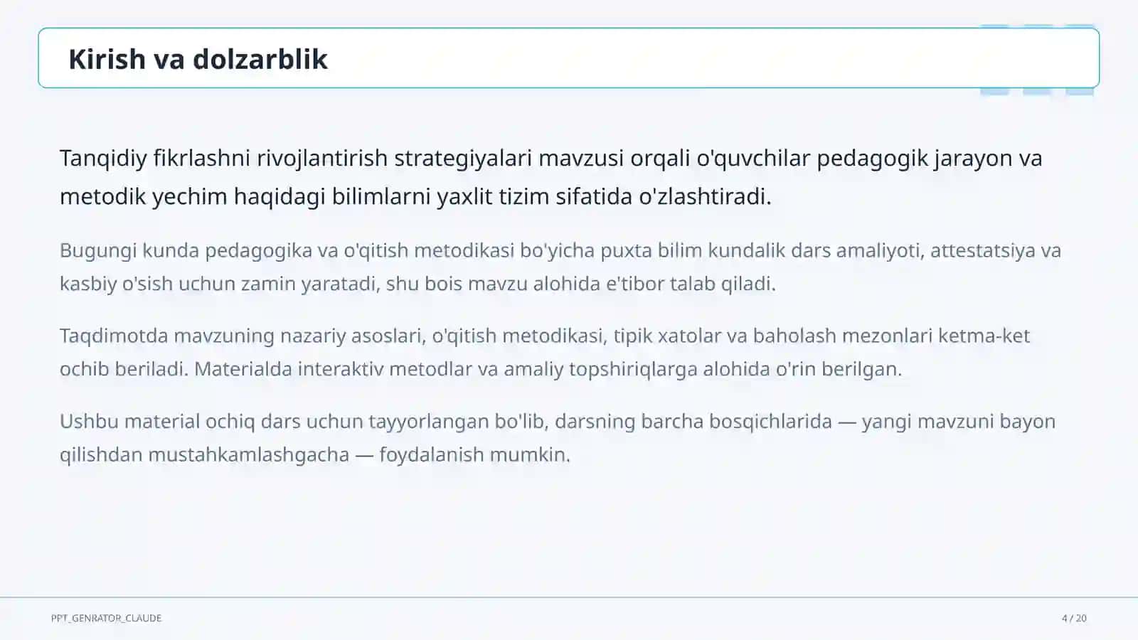 Tanqidiy fikrlashni rivojlantirish strategiyalari 4