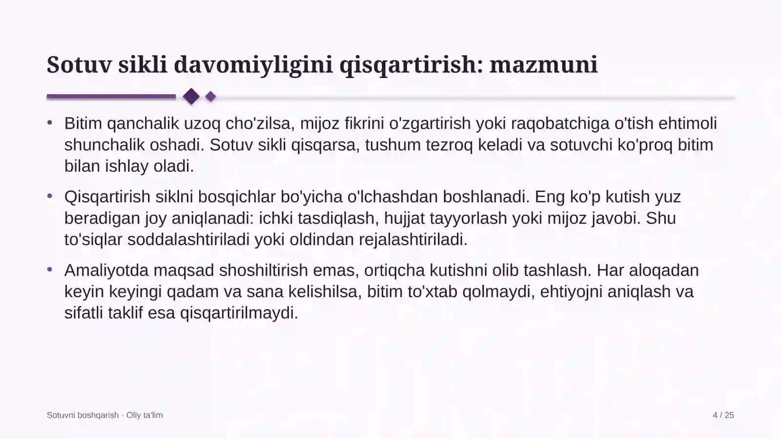 Sotuvni boshqarish · Oliy ta'lim 4