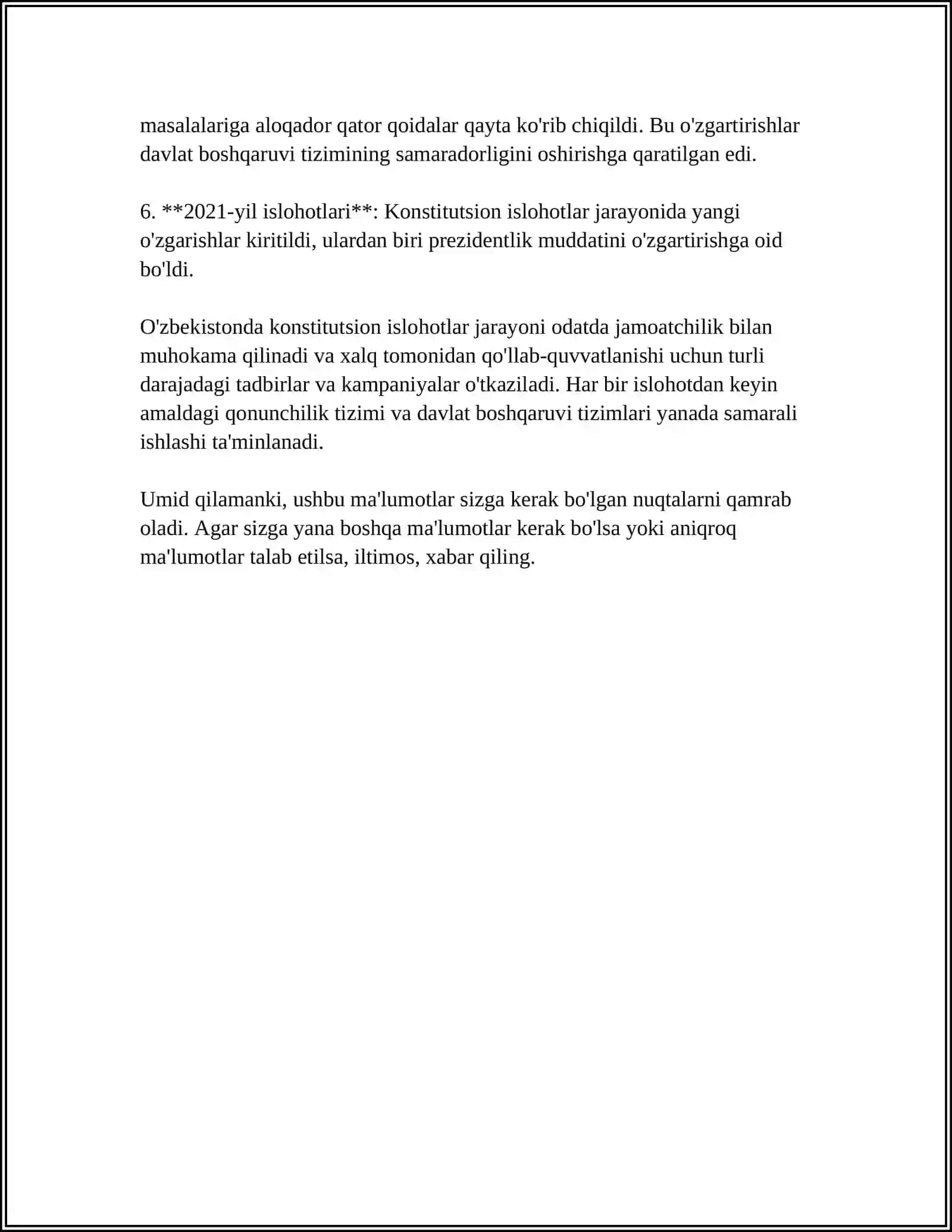 MUSTAQILLIK YILLARI DAVLAT BOSHQARUVI TIZIMIDA AMALGA OSHIRILGAN ISLOHOTLAR 4