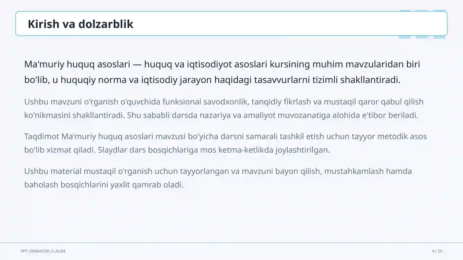 Ma'muriy huquq asoslari (10-sinf) 4