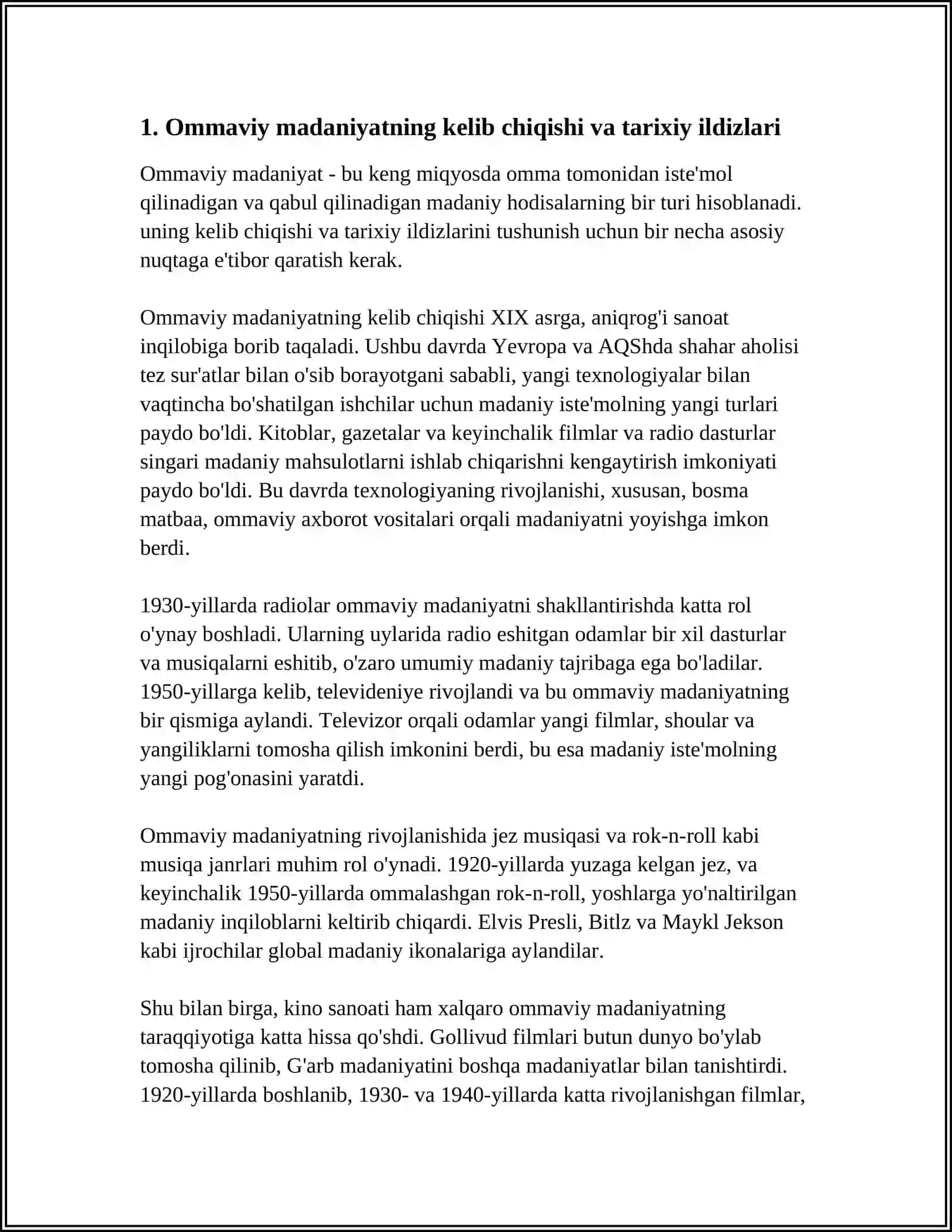 OMMAVIY MADANIYATNING SHAKLLANISH TARIXI VA UNING TURLARI: AKSILMADANIYAT, SUBMADANIYAT, POPULYAR MADANIYAT, EKRAN MADANIYATI 4