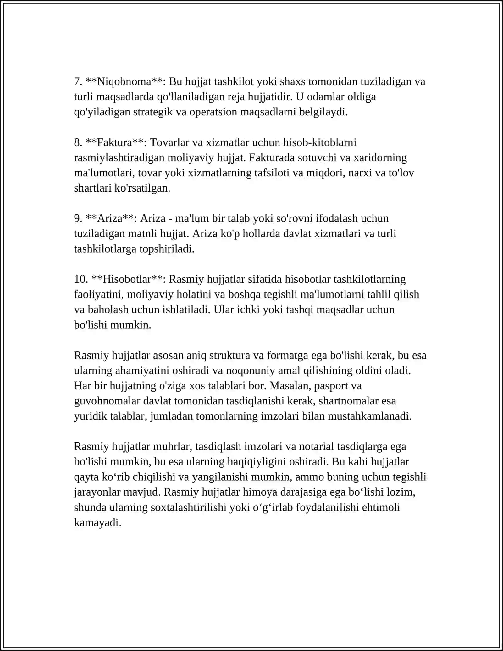 Hujjat Turlari va Ish Yuritish 4