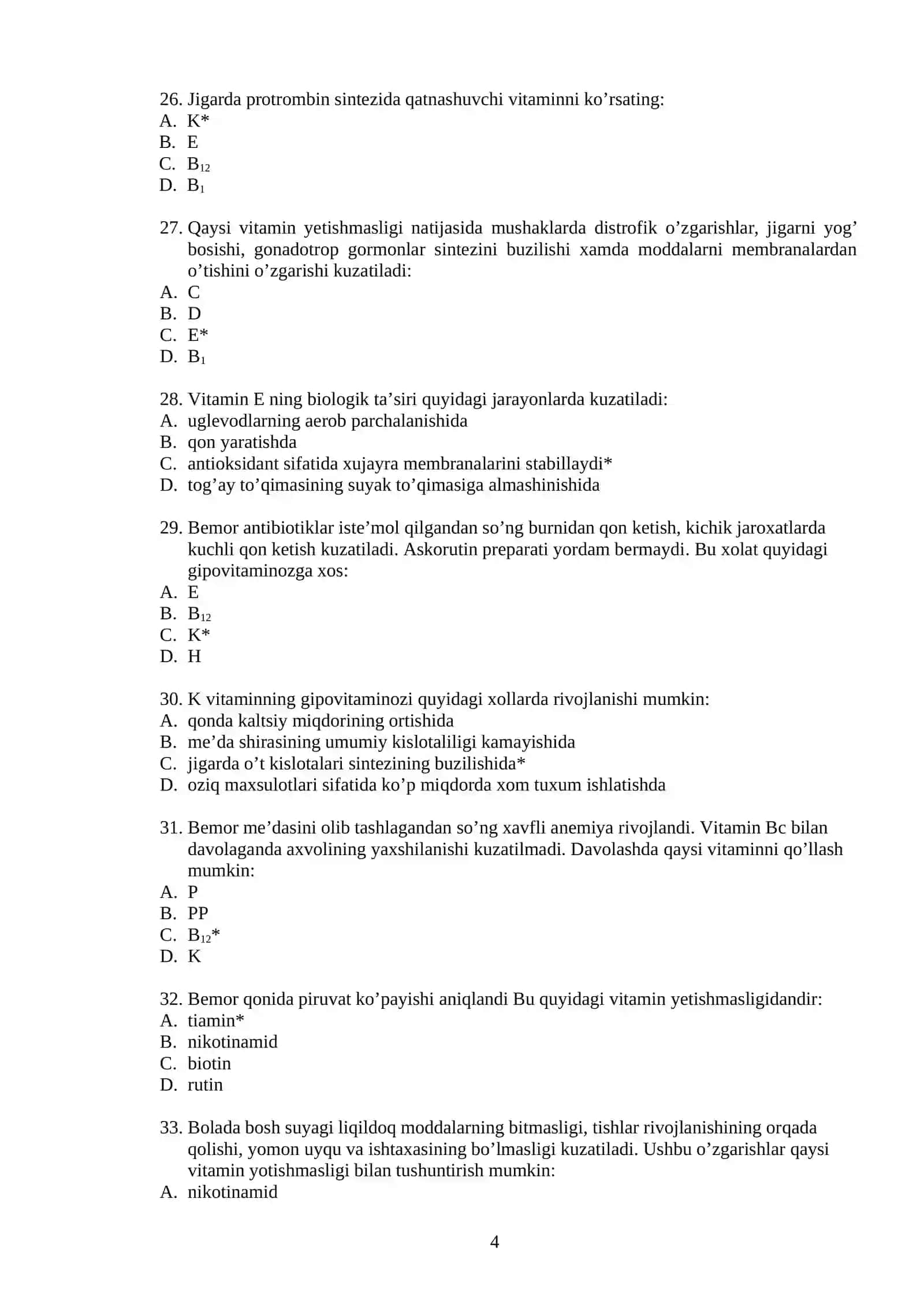Biologiya Test Savollari 4