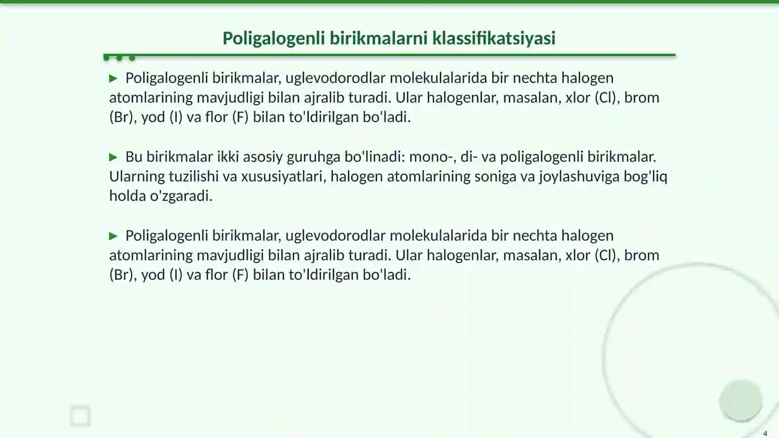 Oddiy uglevodorodlarning poligalogenli hosilalari 4