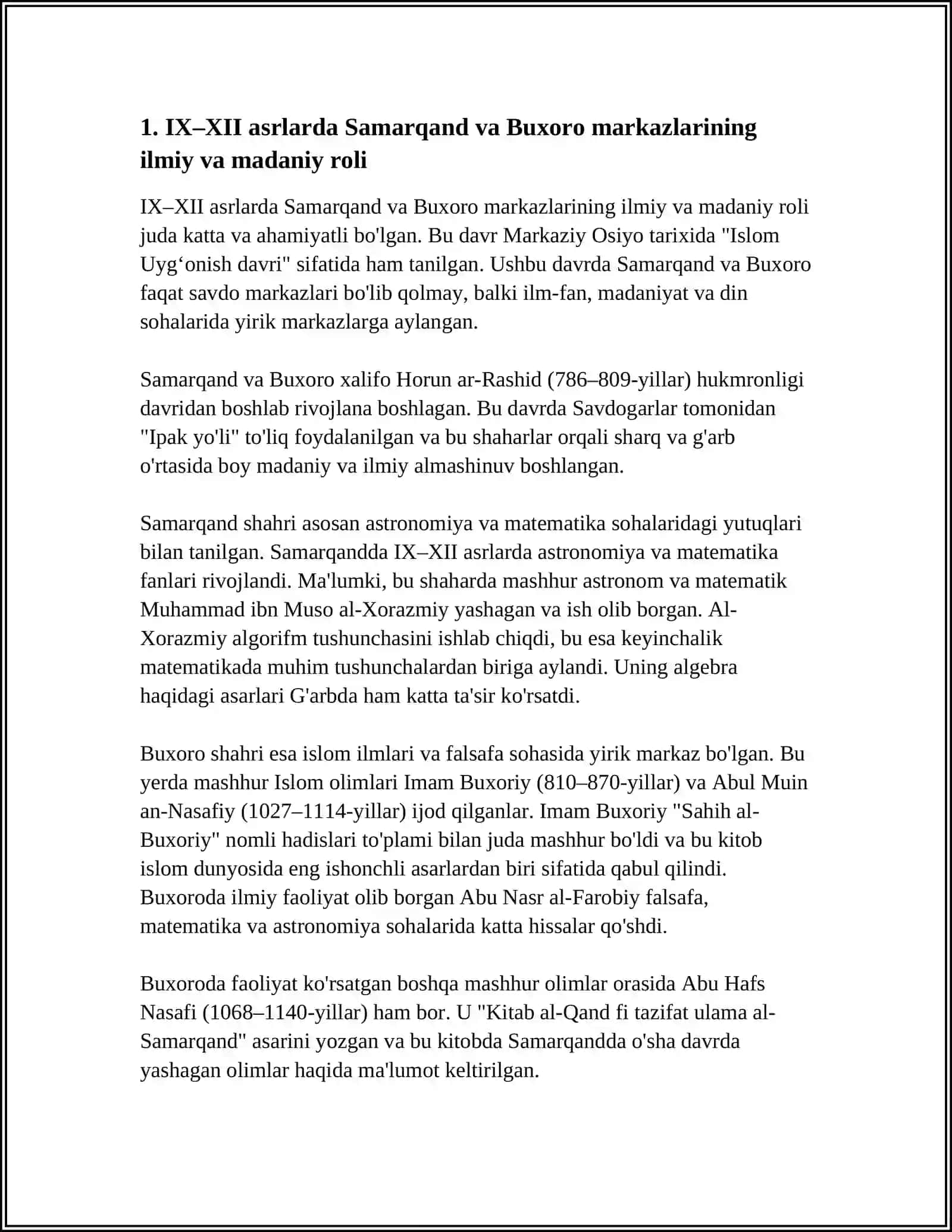 IX XII ASRLARDA MAMLAKATIMIZ HUDUDIDA RO'Y BERGAN MADANIY UYG'ONISH 4