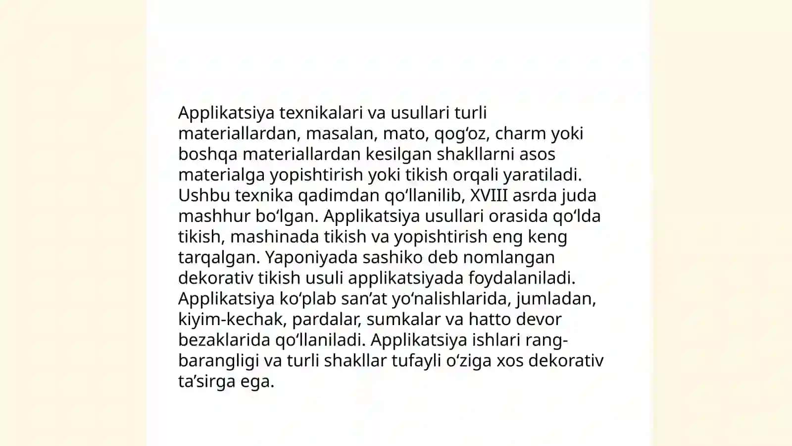 Applikatsiya amaliy san‘at turi sifatida. MTT da applikatsiya turlari 4