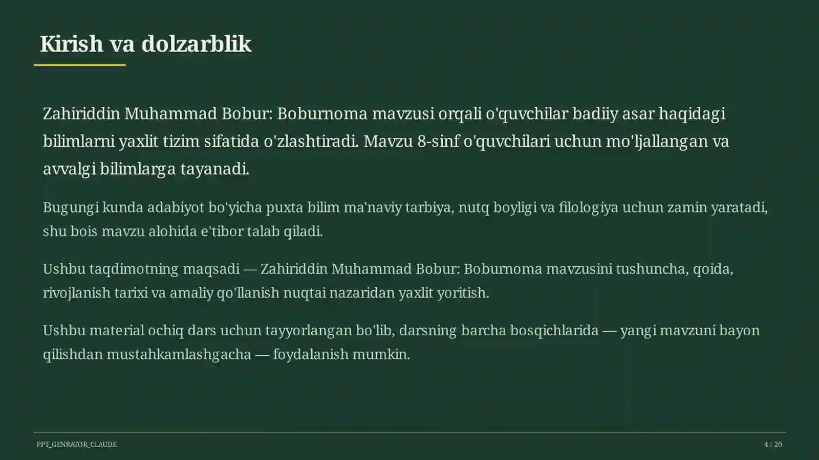 Zahiriddin Muhammad Bobur: Boburnoma (8-sinf) 4