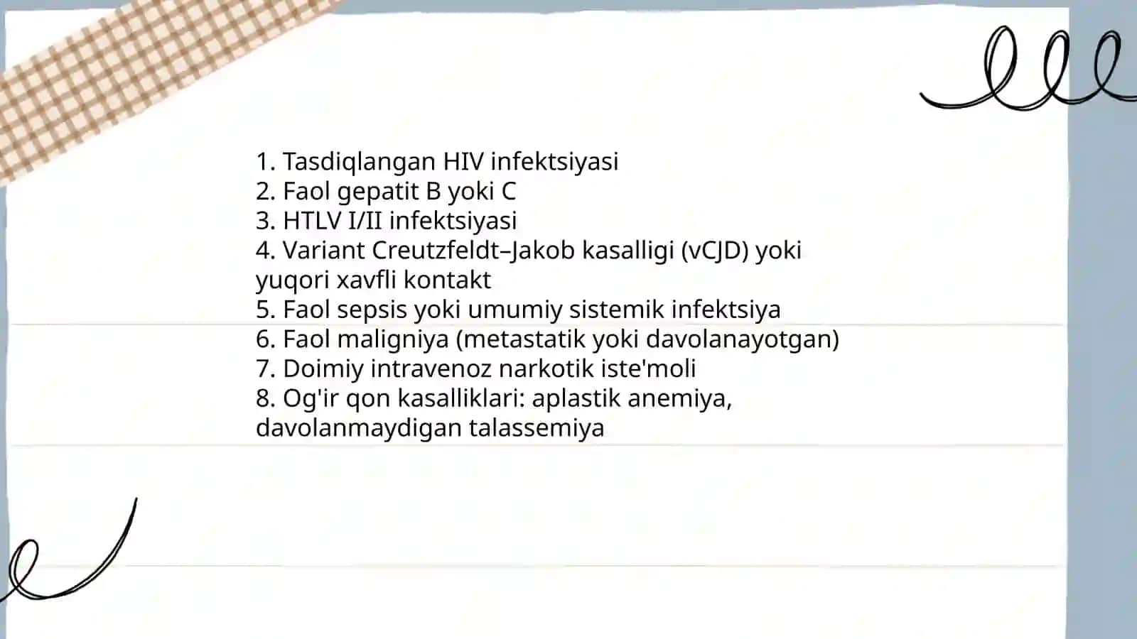 Donorlikka koʻrsatma va qarshi koʻrsatmalar 4