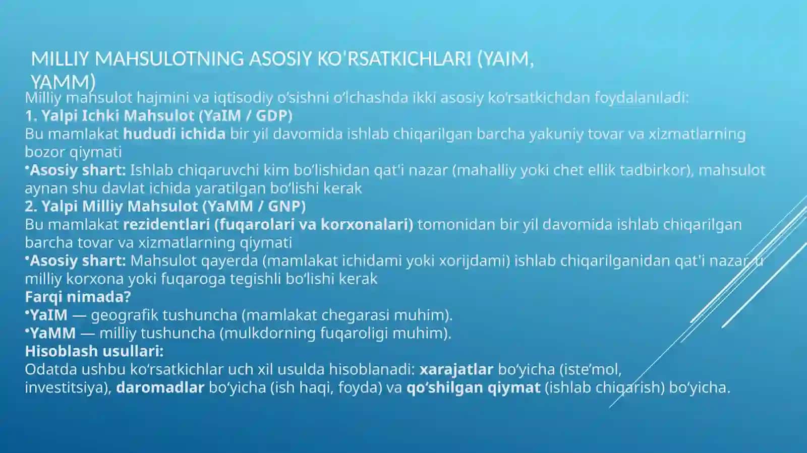 Milliy mahsulotning mazmuni, tarkibiy qismlari va harakat shakllari 4