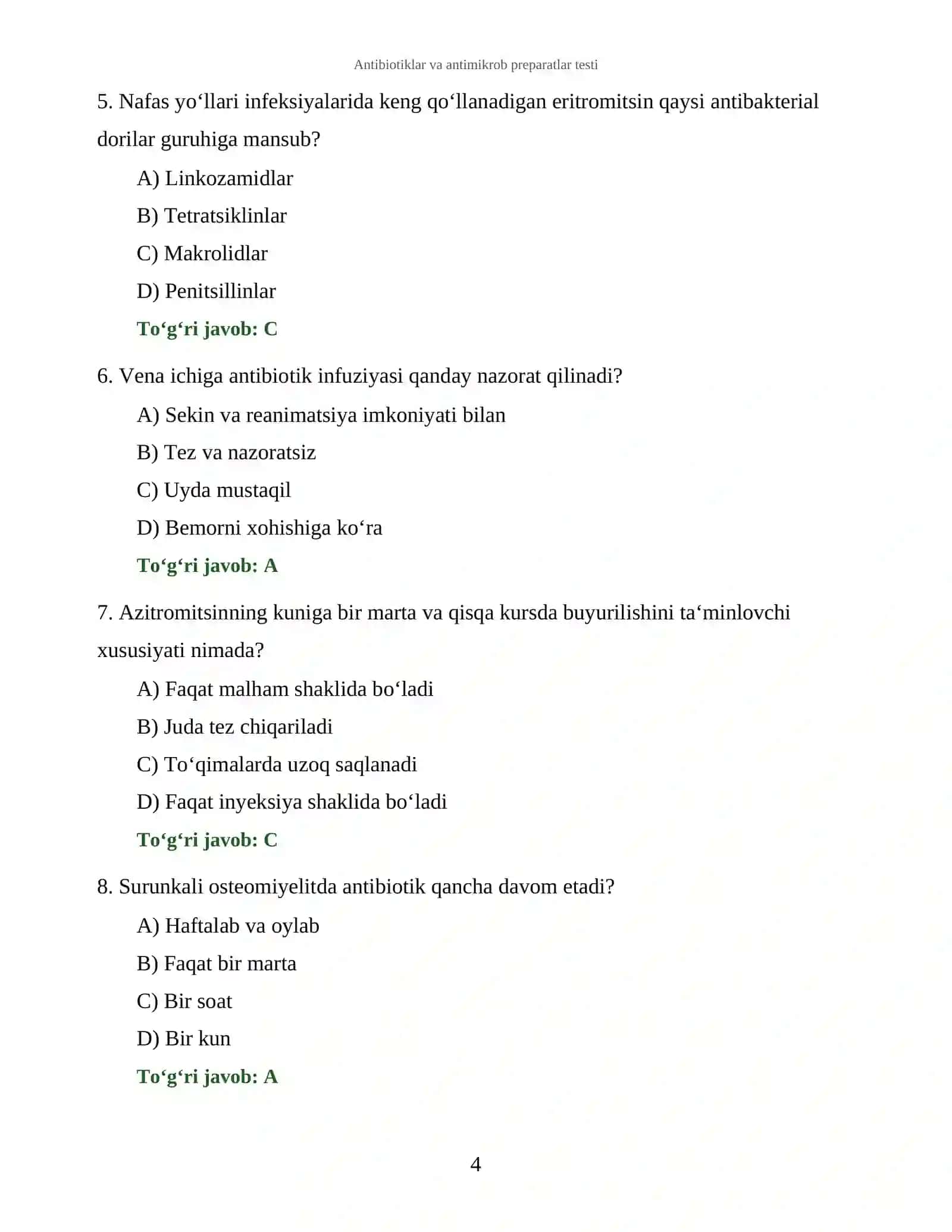 Antibiotiklar va antimikrob preparatlar testi 4
