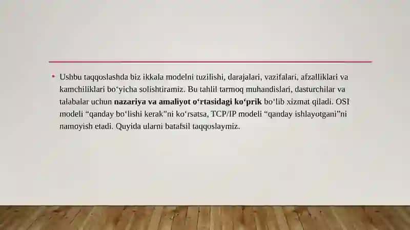 TCP/IP modeli OSI modeli bilan taqqoslash. 4