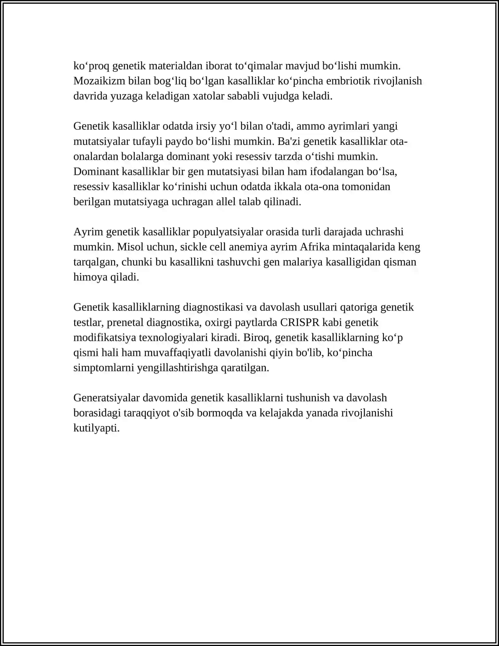 MUSTAQIL ISH Mavzu: GEN KASALLIKLARI 4