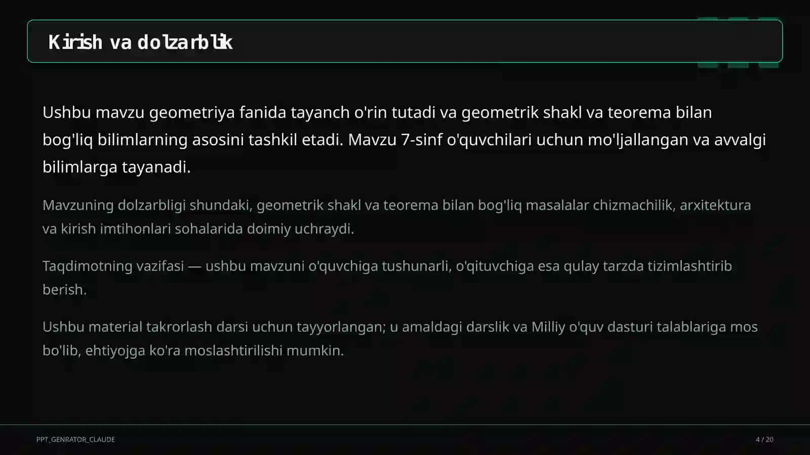Geometriyaning boshlang'ich tushunchalari: nuqta, to'g'ri chiziq, kesma (7-sinf) 4