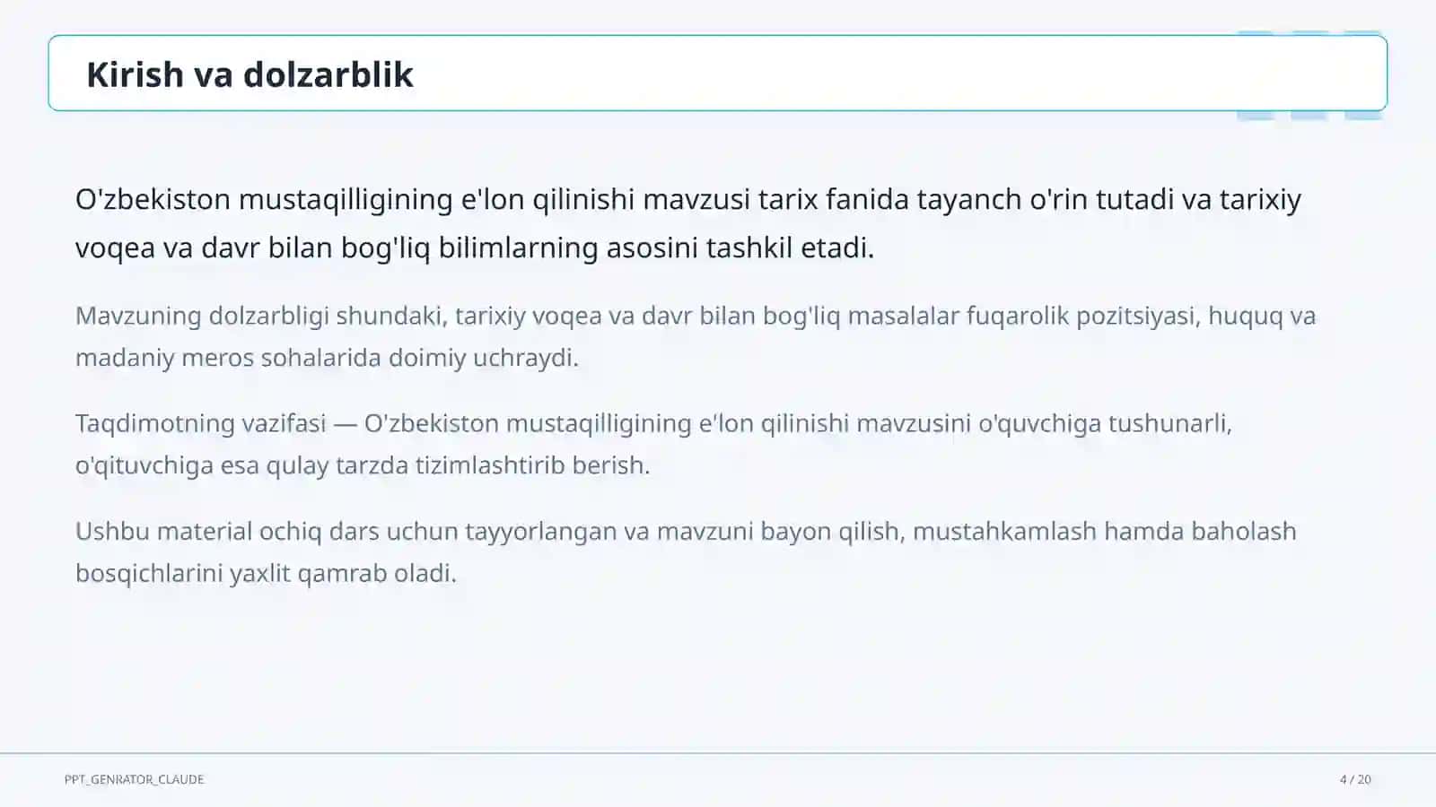 O'zbekiston mustaqilligining e'lon qilinishi (11-sinf) 4