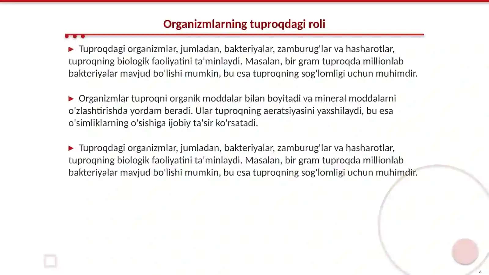 Organizmlar va tuproq hosil bolishi hamda geografiyasi 4