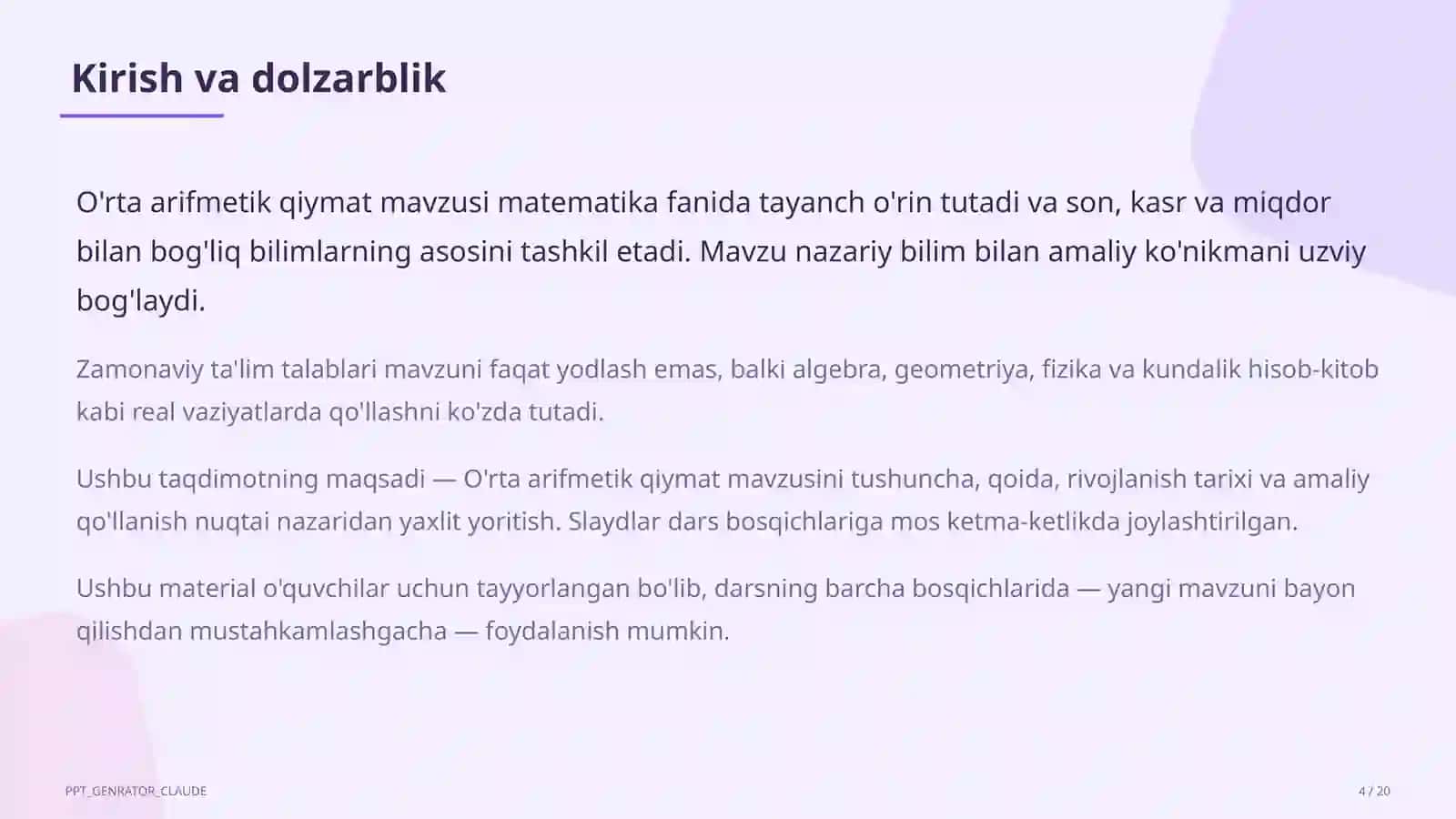 O'rta arifmetik qiymat (5-sinf) 4