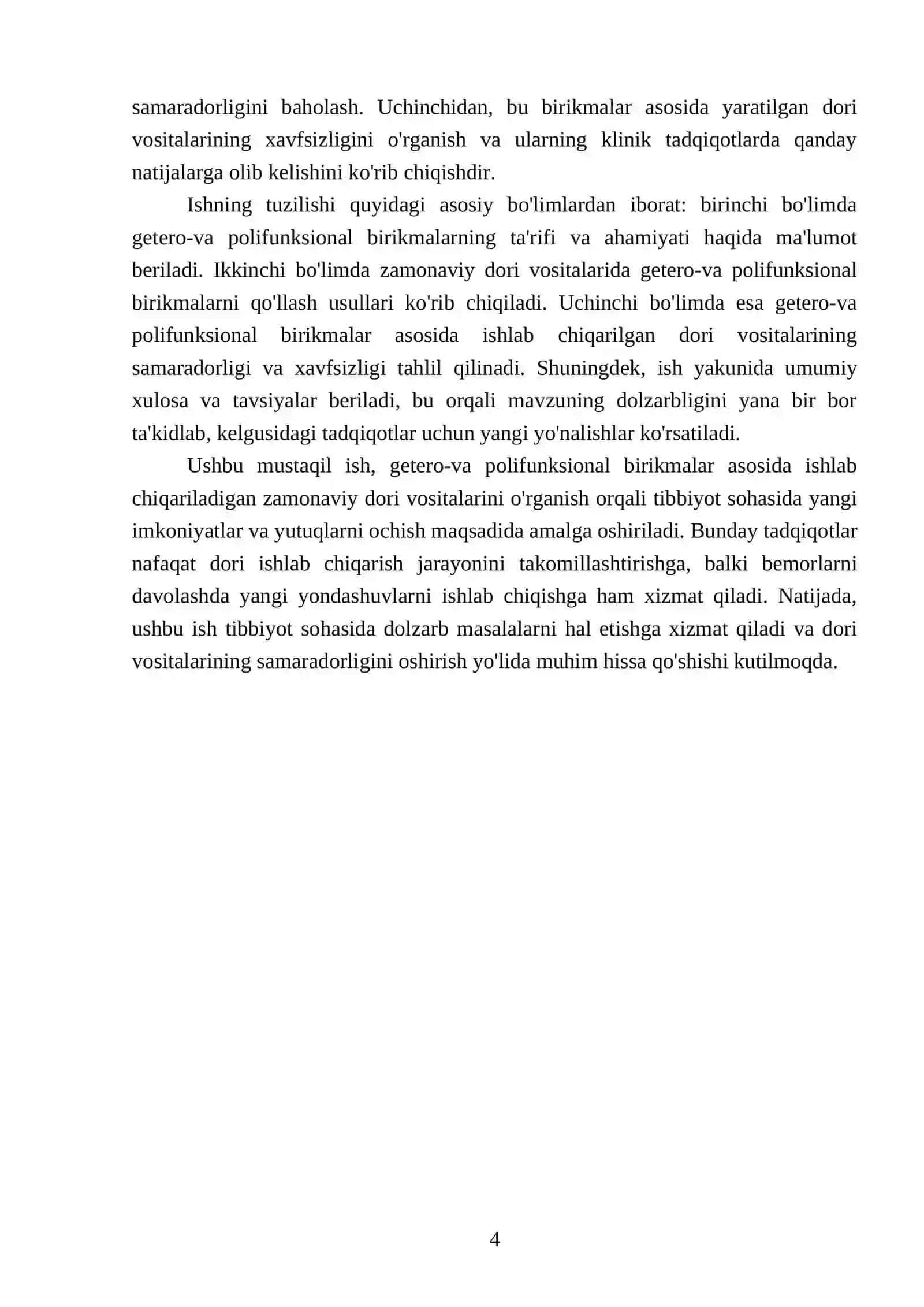 Getero-va polifunksional birikmalar asosida ishlab chiqariladigan zamonaviy dori vositalari 4