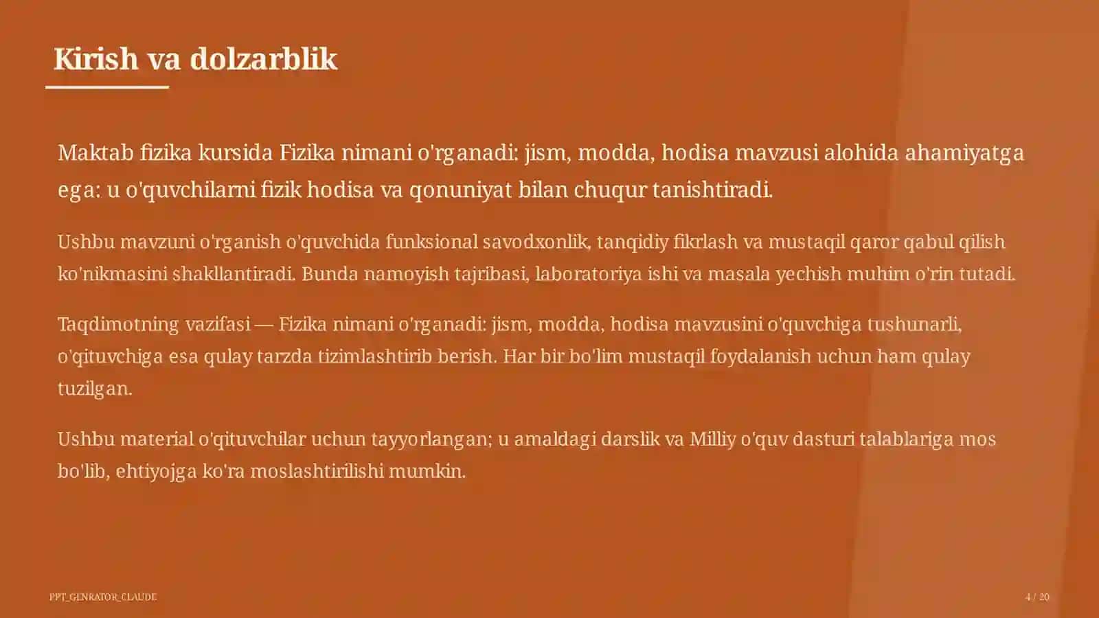 Fizika nimani o'rganadi: jism, modda, hodisa (6-sinf) 4