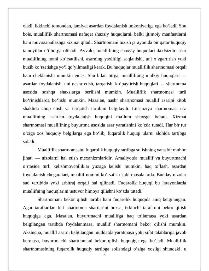 Mualliflik shartnomasini fuqarolik huquqiy tartibga solishning o'ziga hos xususiyatlari 4