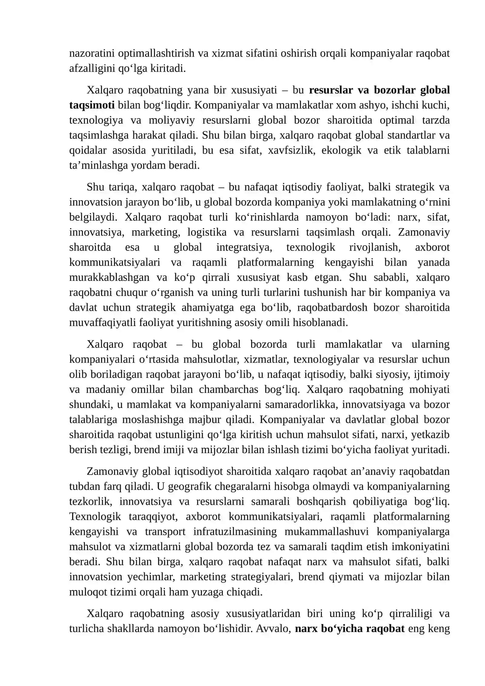 Xalqaro raqobat va uning zamonaviy sharoitda yuzaga chiqish xususiyatlari 4