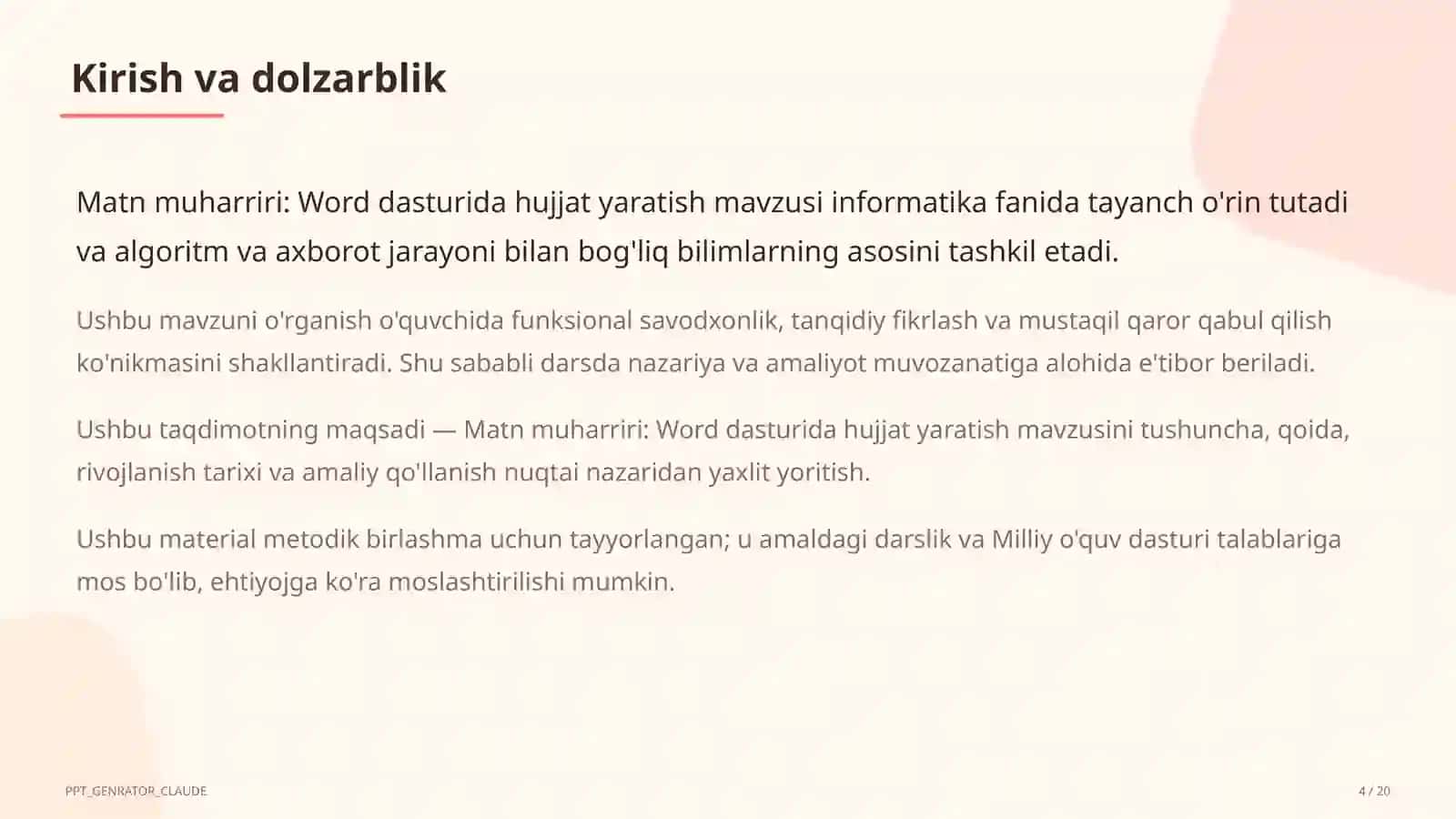 Word dasturida hujjat yaratish (6-sinf) 4