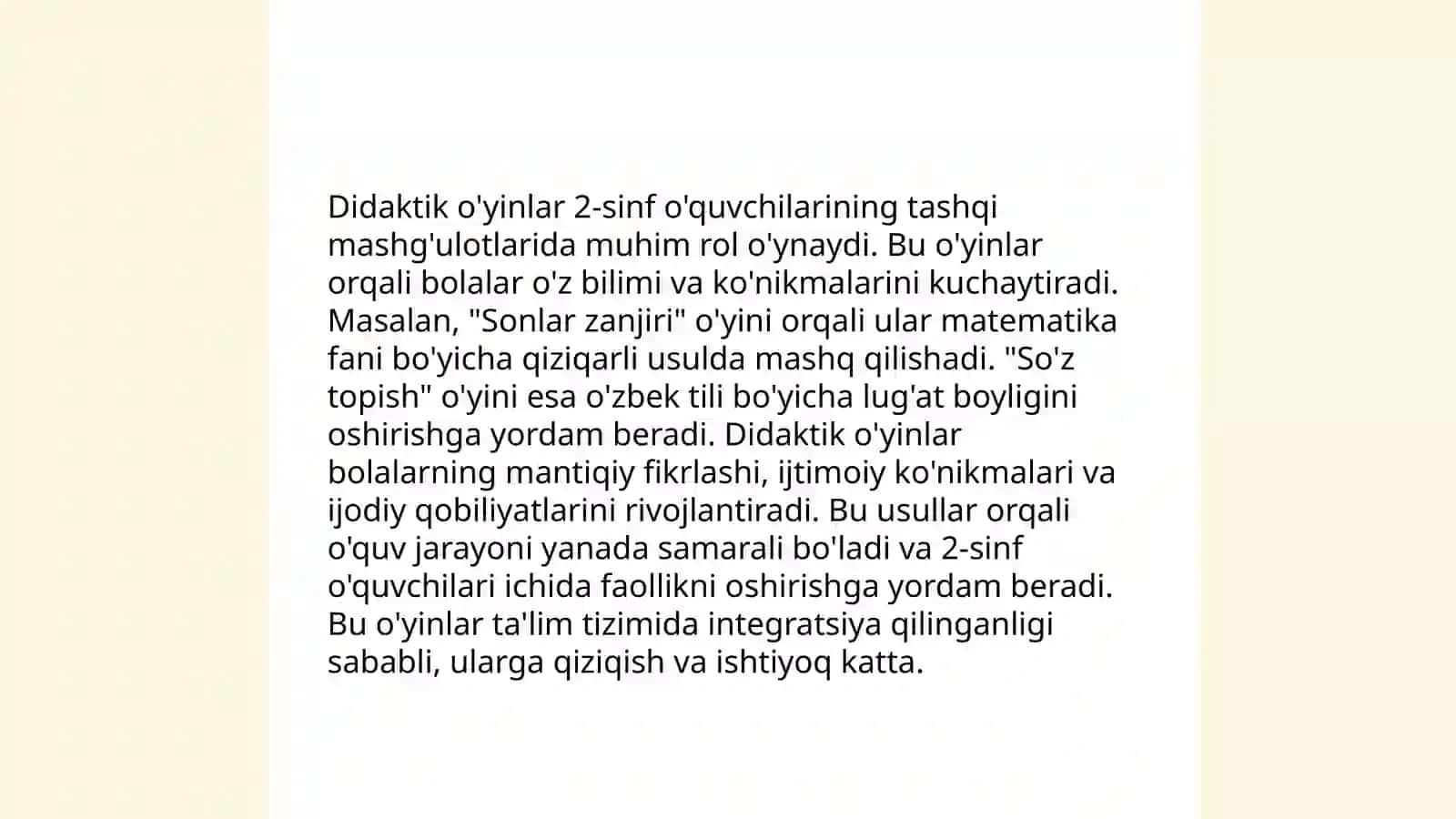 Sinfdan tashqari mashg'ulotlarda didaktik o'yinlarning ahamiyati,mazmuni ulardan foydalanish usullari 4