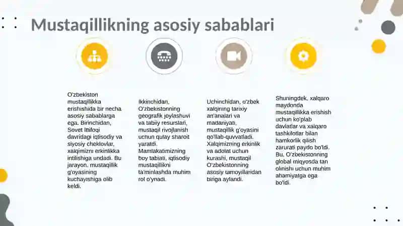 Mustaqil O'zbekiston Respublikasi tashkil topishining tarixiy ahamiyati 4