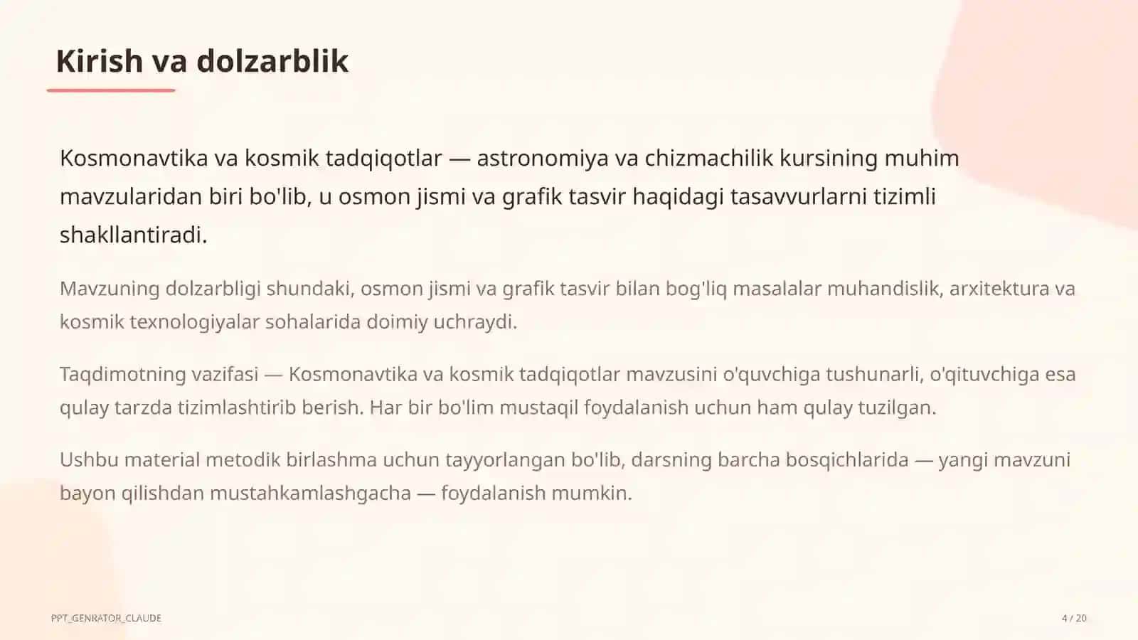 Kosmonavtika va kosmik tadqiqotlar (11-sinf) 4