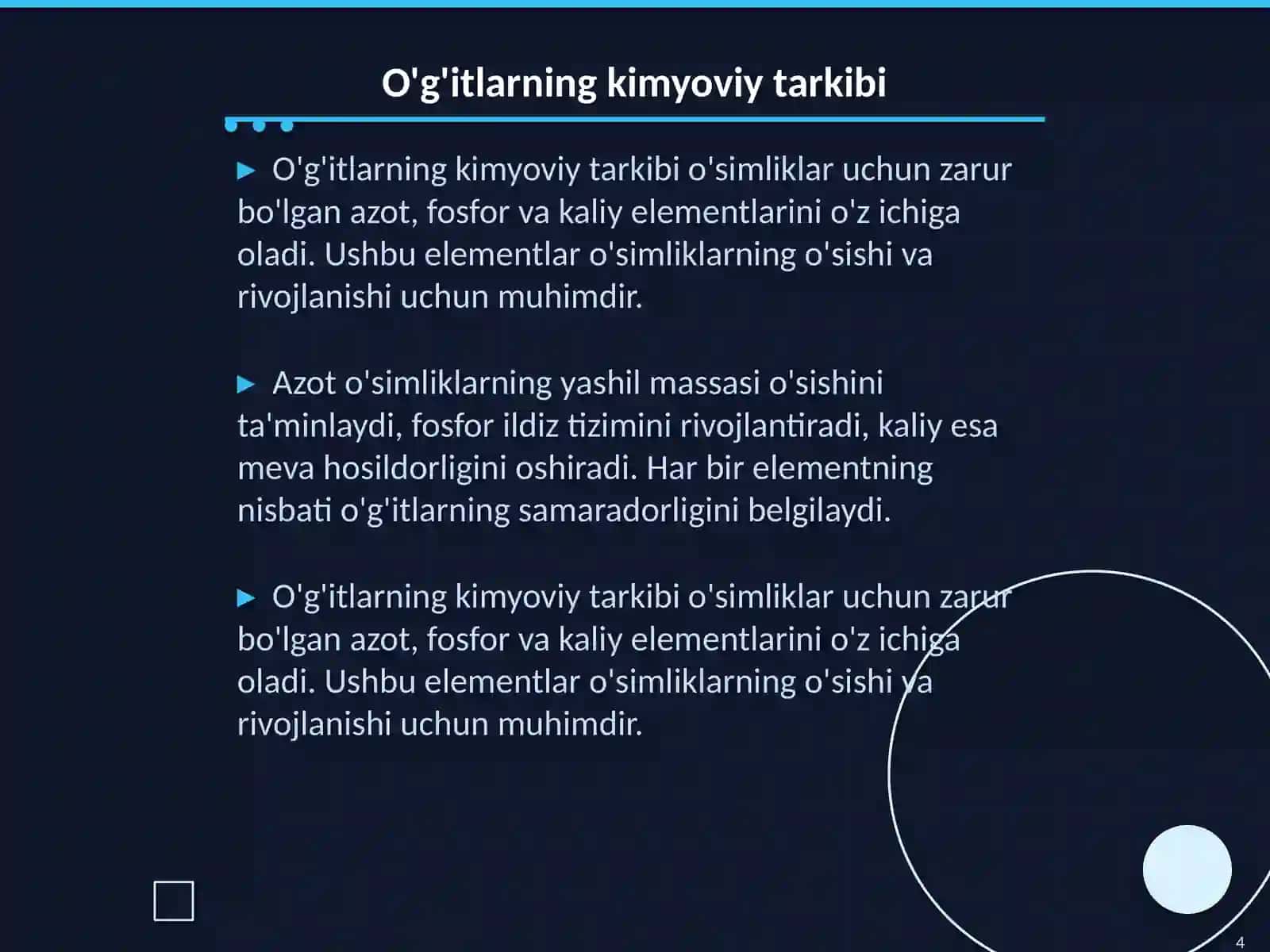 Mevachilikda organo-mineral o'g'itlarni hisob kitob qilish 4