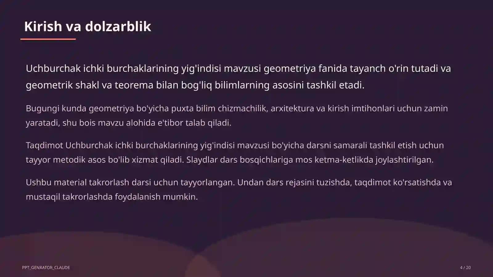Uchburchak ichki burchaklarining yig'indisi (7-sinf) 4