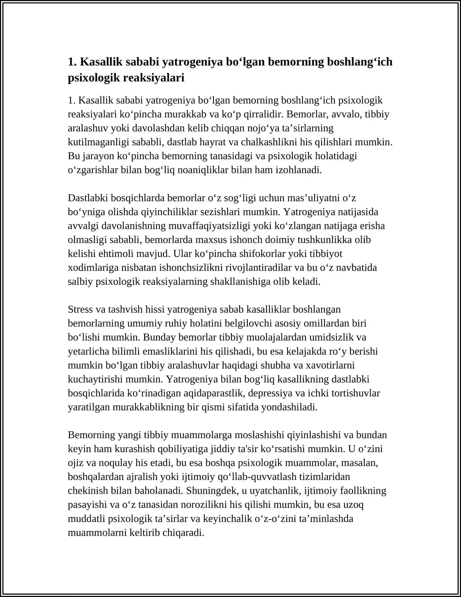 YATROPOTOGENIYA SABAB KASALLIGI KUCHAYGAN BEMOR PSIXOLOGIYASINI O'RGANISH 4