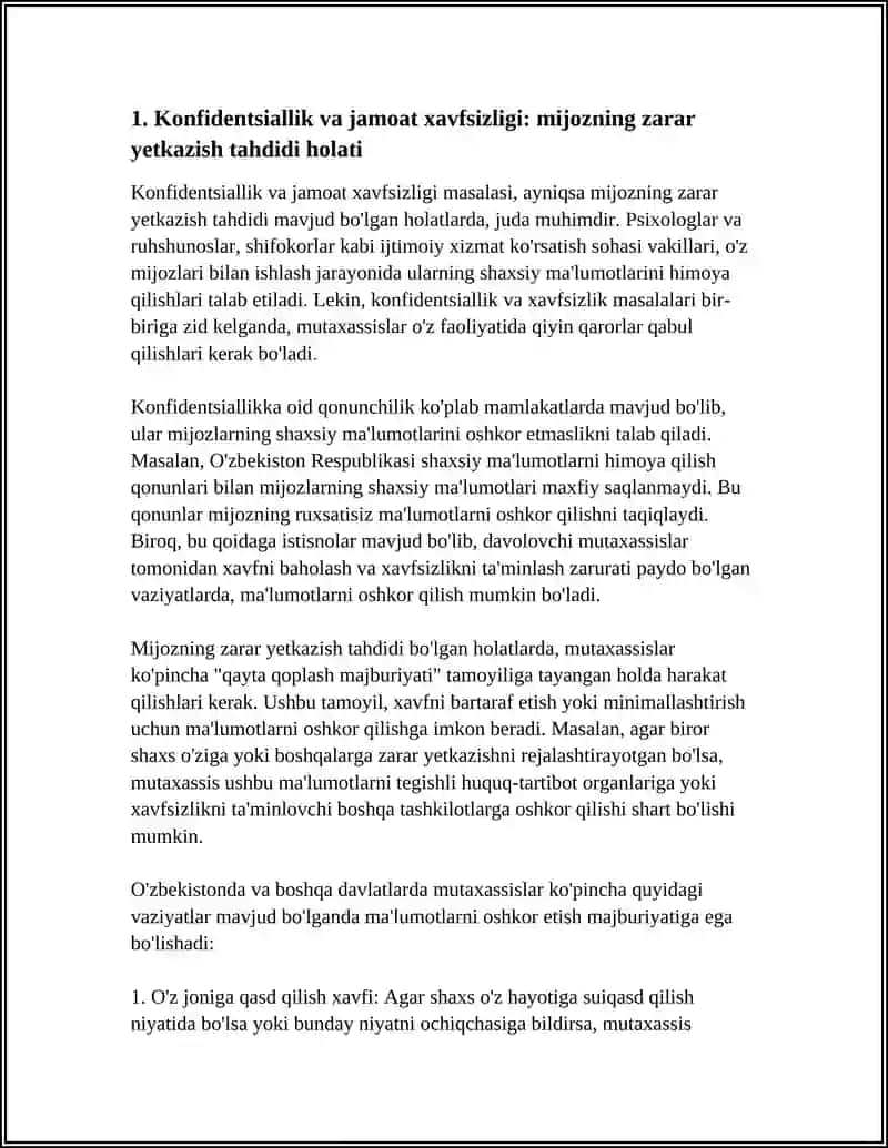 AQSH (AMERIKA PSIXOLOGLAR ASOSSATSIYASI) ETIKA KODEKSI ASOSIDA 10 TA ETIK DILEMMAGA YECHIM TAKLIF QILISH 4