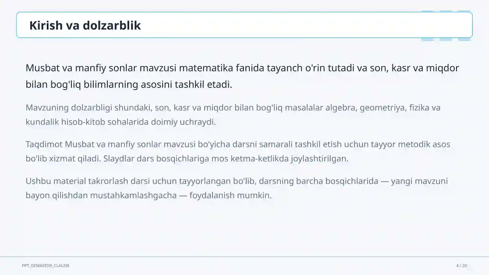 Musbat va manfiy sonlar (6-sinf) 4