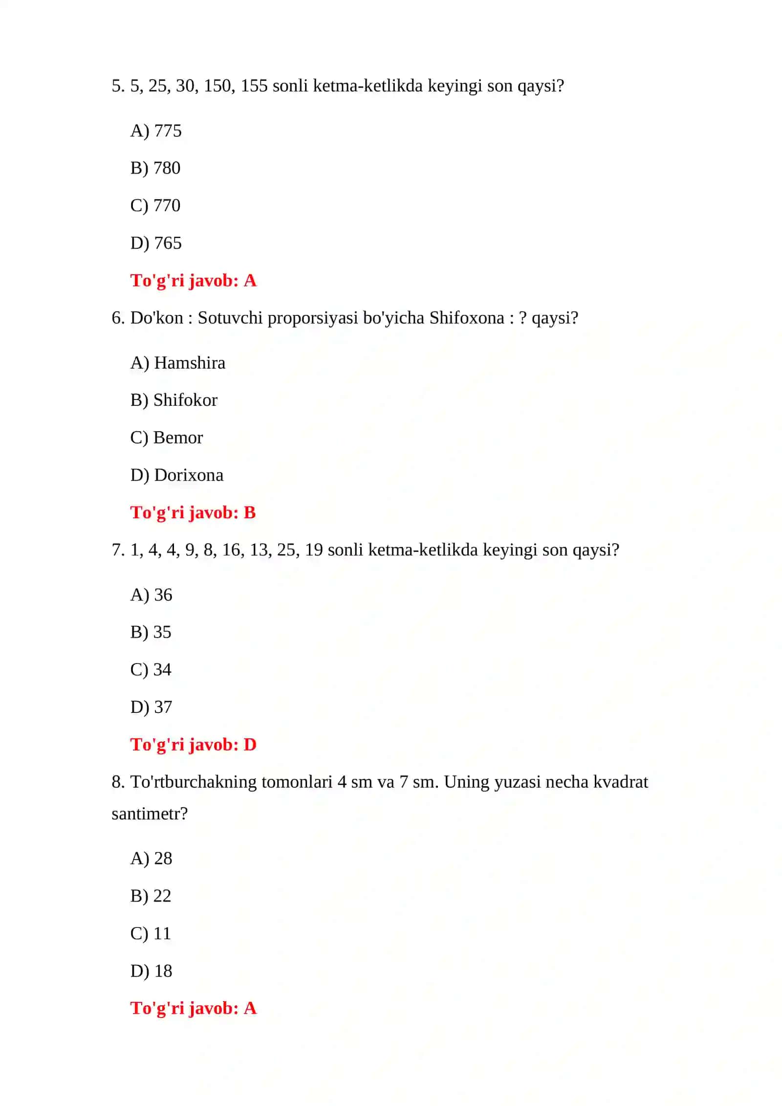 BOJXONA IQ TESTLARI 4