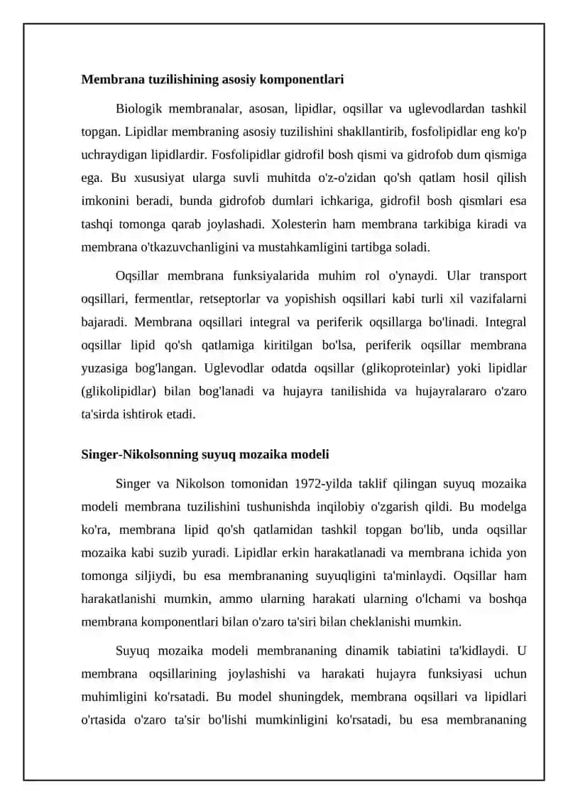 Membrana tuzilishi va Singer-Nikolson modeli 4