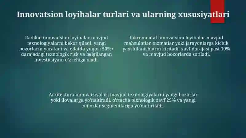 Innovatsion loyihalar tashkil qilish va boshqarish 4