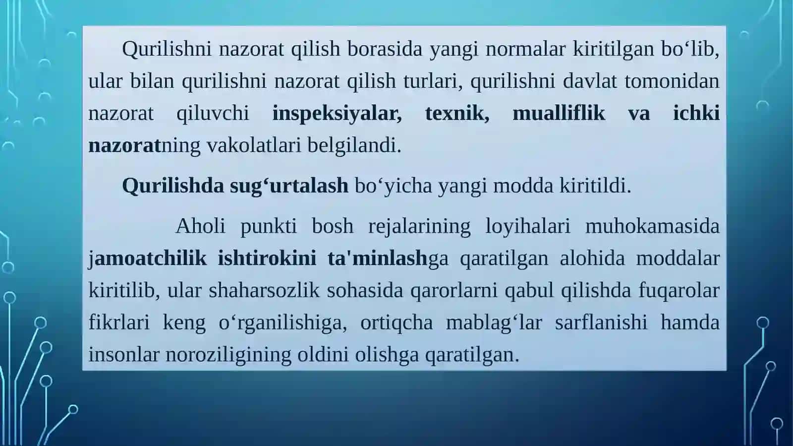 QURILISH SOHASIGA OID ME’YORIY-HUQUQIY HUJJATLAR 4