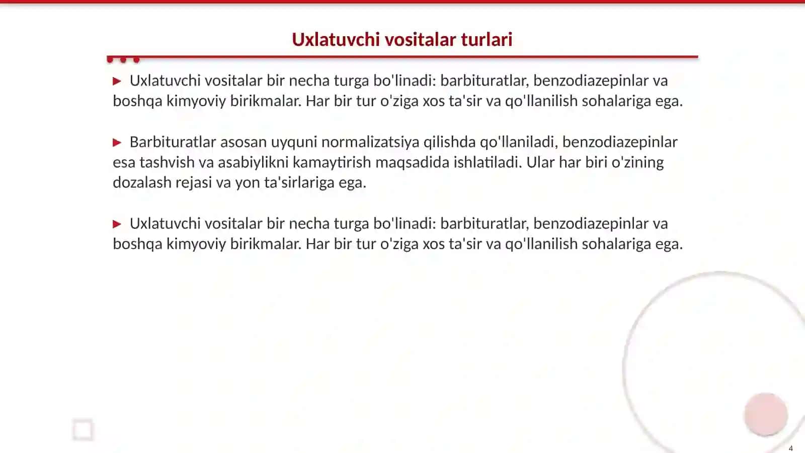 Uxlatuvchi vositalar. Neyroleptiklar. Litiy tuzlari 4