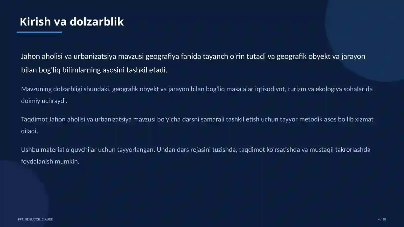 Jahon aholisi va urbanizatsiya (10-sinf) 4